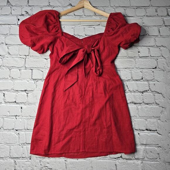 Francescas Mi Ami Grettie Bow Back Mini Dress Red New Size Large Puff Sleeve - Picture 9 of 14